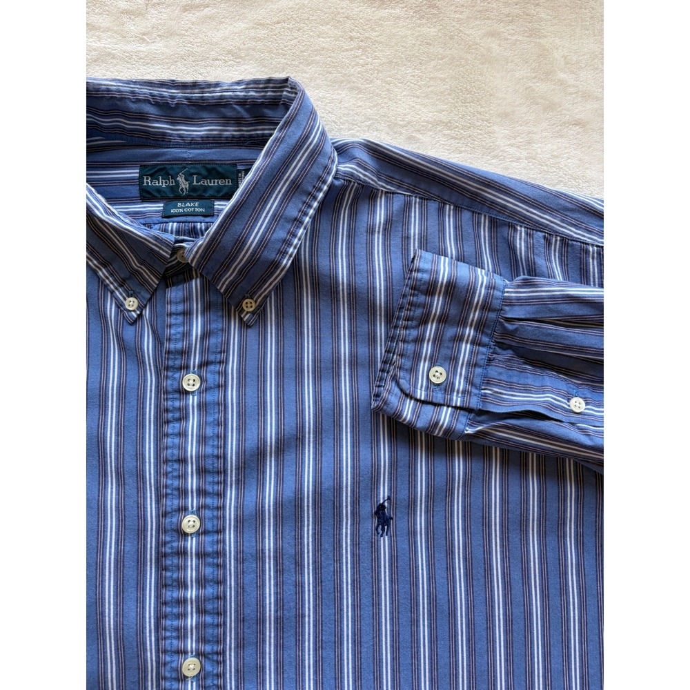 Ralph Lauren Blue Striped Blake Button Down Shirt Mens XXL Good